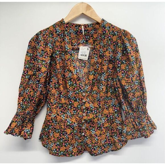 Free People Blouse Womens Size Extra SmalI Found You Top Floral Multicolor NEW - Picture 2 of 9